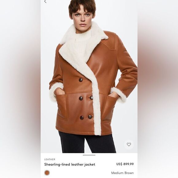 Mango Genuine Leather Shearling Lined Jacket - Picture 5 of 17